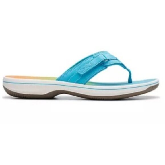 Clarks Cloud Steppers Breeze Sea Flip Flops Turquoise/Coral Ombre 🆕⌚📦🏃💨🚚 - Picture 4 of 16